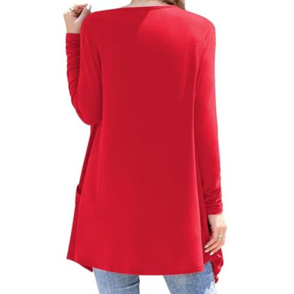 Red Cardigan With Pockets Small Lightweight Sweater Womens Fashion Fall Trends - Picture 2 of 4